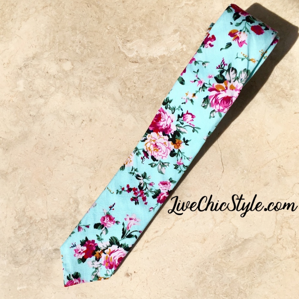 Mint Men's Floral Tie Wedding Tie, NEW - Picture 2 of 3